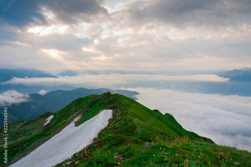 Fototapeta premium Mountain summer. Sunset. Rocky landscape