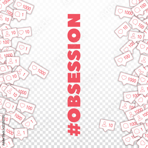 Social media icons. Social media obsession concept. Falling counter comment friend notification. Mes