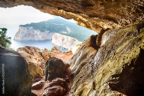 landscape of sardinian coast viewed from vasi rotti cave