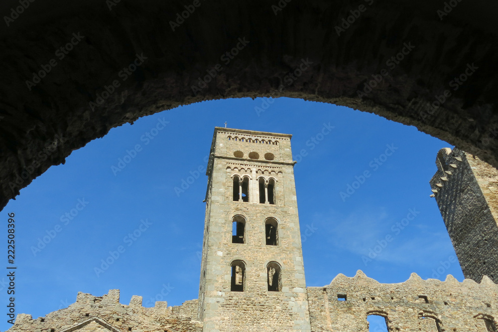 The Romanesque abbey of Sant Pere de Rodes, in the municipality of El Port de la Selva. Girona, Catalonia