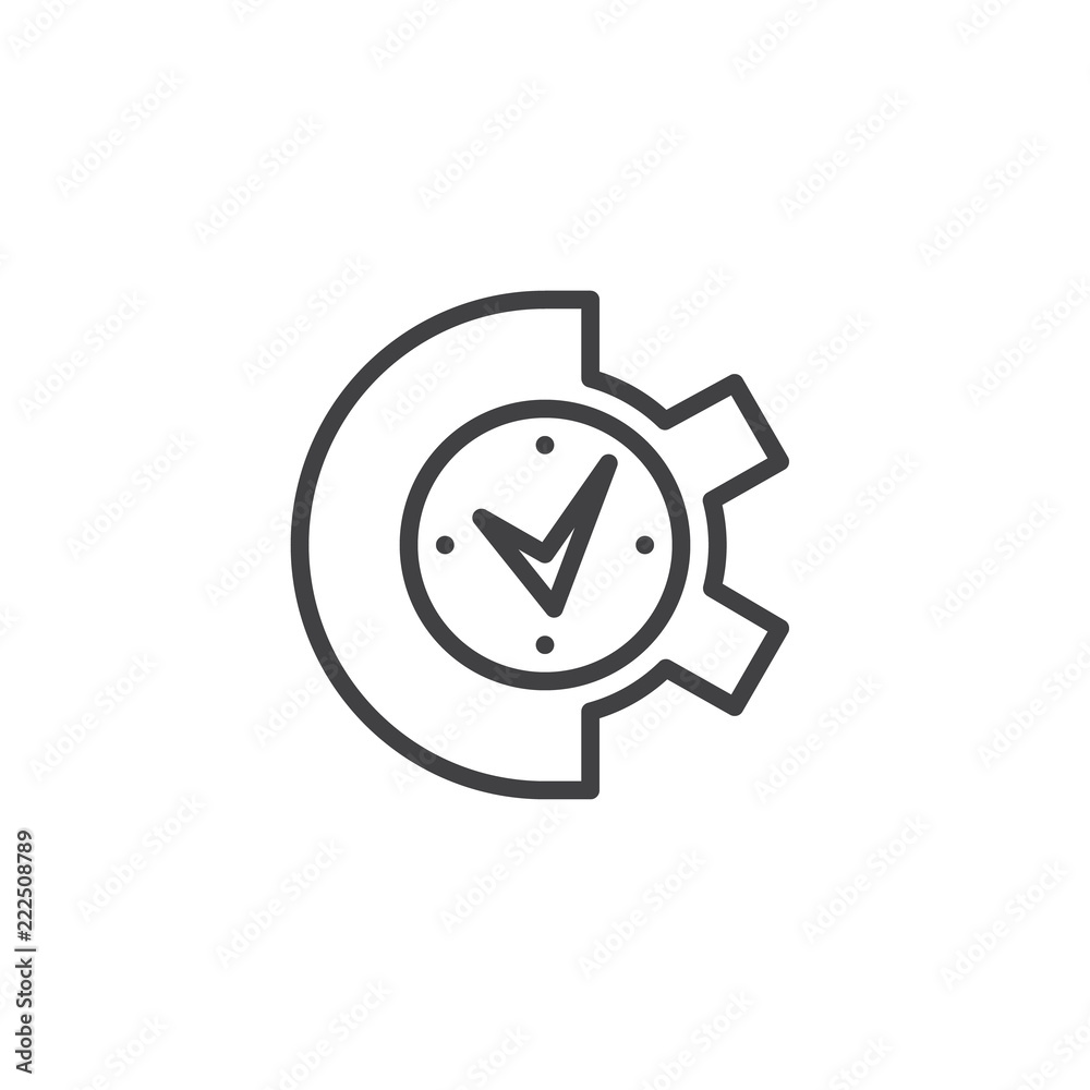 Gear clock outline icon. linear style sign for mobile concept and web design. Time management, control simple line vector icon. Symbol, logo illustration. Pixel perfect vector graphics Gear clock outline icon. linear style sign for mobile concept and web design. Time management, control simple line vector icon. Symbol, logo illustration. Pixel perfect vector graphics