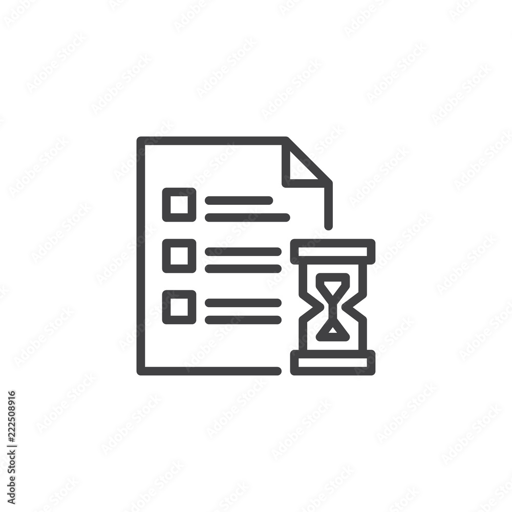 Document and hourglass outline icon. linear style sign for mobile concept and web design. Planning simple line vector icon. Symbol, logo illustration. Pixel perfect vector graphics Document and hourglass outline icon. linear style sign for mobile concept and web design. Planning simple line vector icon. Symbol, logo illustration. Pixel perfect vector graphics