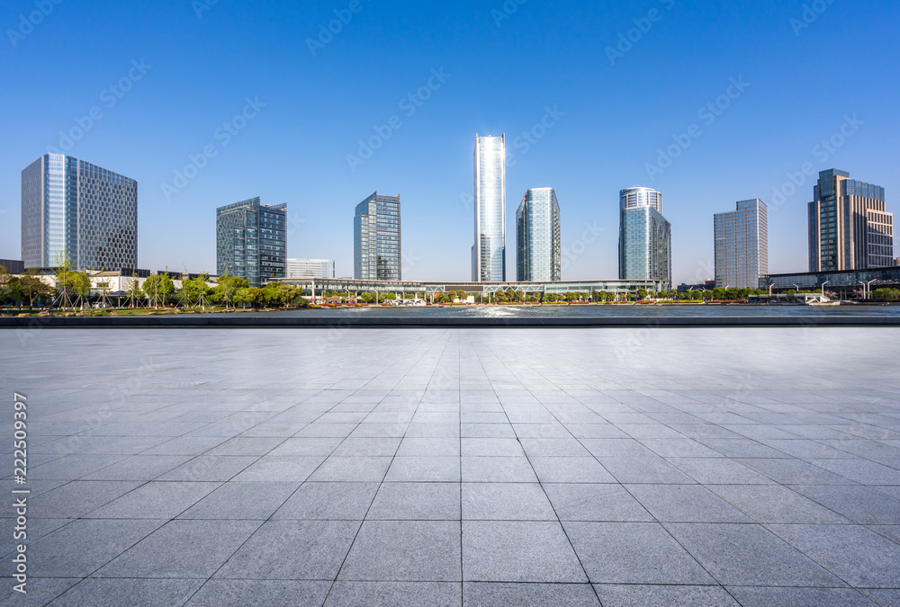 empty square with city skyline