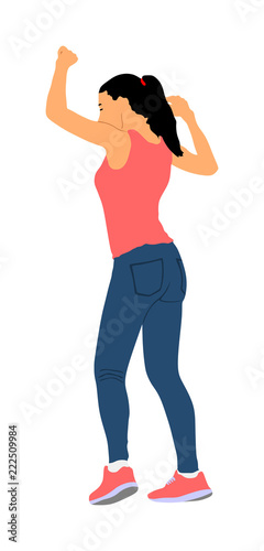 Party dancer handsome girl vector illustration. Nightlife party dancing. Disco club event. Birthday celebration. Teenager in good mood. Fun  entertainment. Young woman enjoying in music. DJ clubbing.