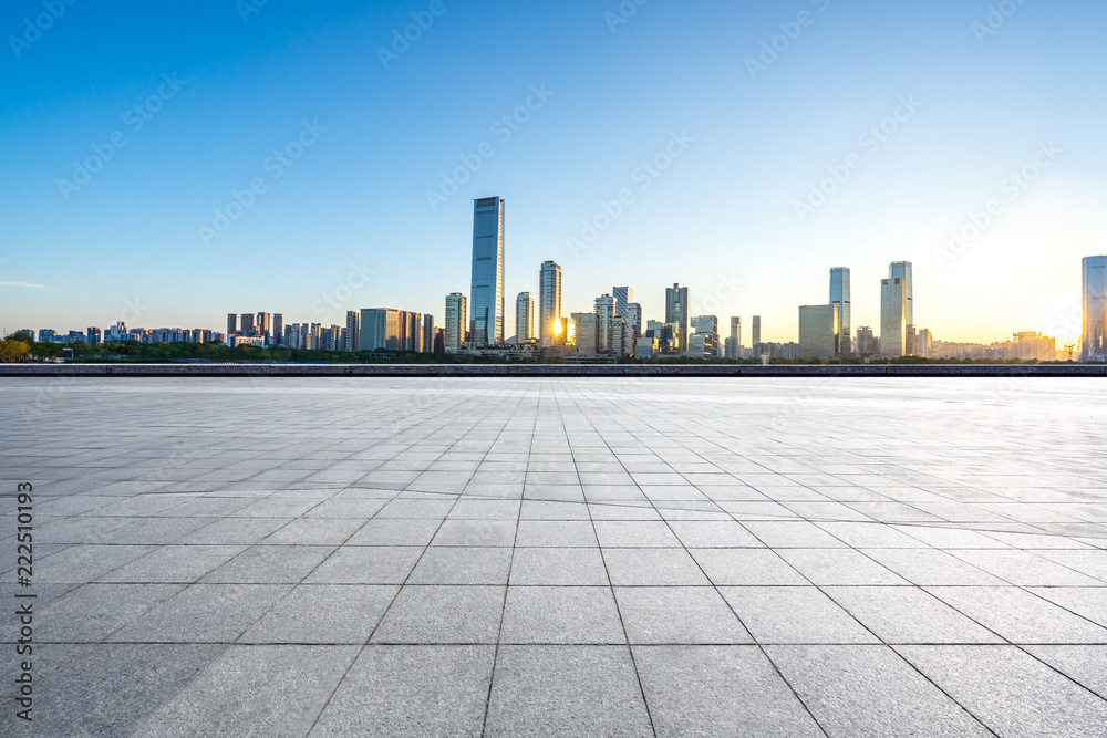 empty square with city skyline