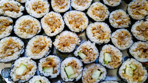 Delicious Japanese sushi roll with rice, seaweed and vegetables