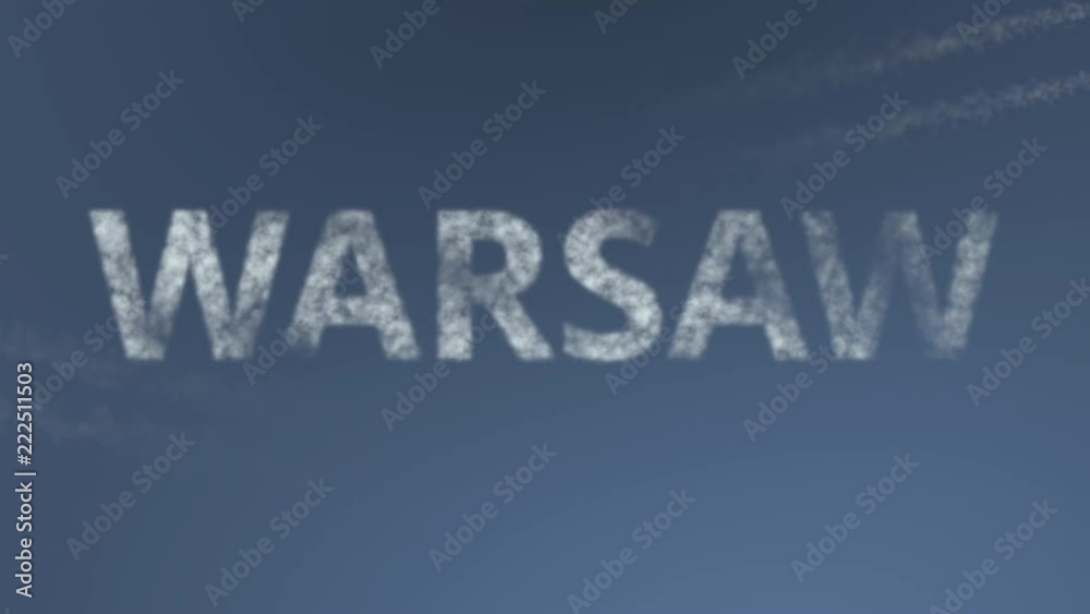 Flying airplanes reveal Warsaw caption. Traveling to Poland conceptual intro animation Flying airplanes reveal Warsaw caption. Traveling to Poland conceptual intro animation