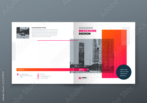 Square Brochure design. Orange corporate business rectangle template brochure, report, catalog, magazine. Brochure layout modern memphis abstract background. Vector concept