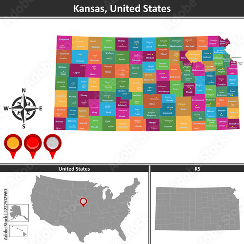 Map of Kansas, US