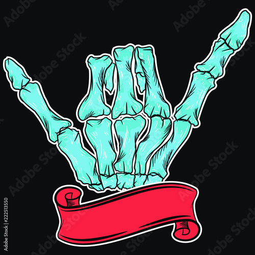Ilustracion de mano de huesos en estilo de surf