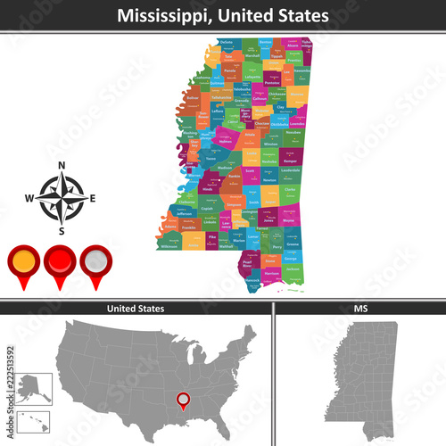 Map of Mississippi, US