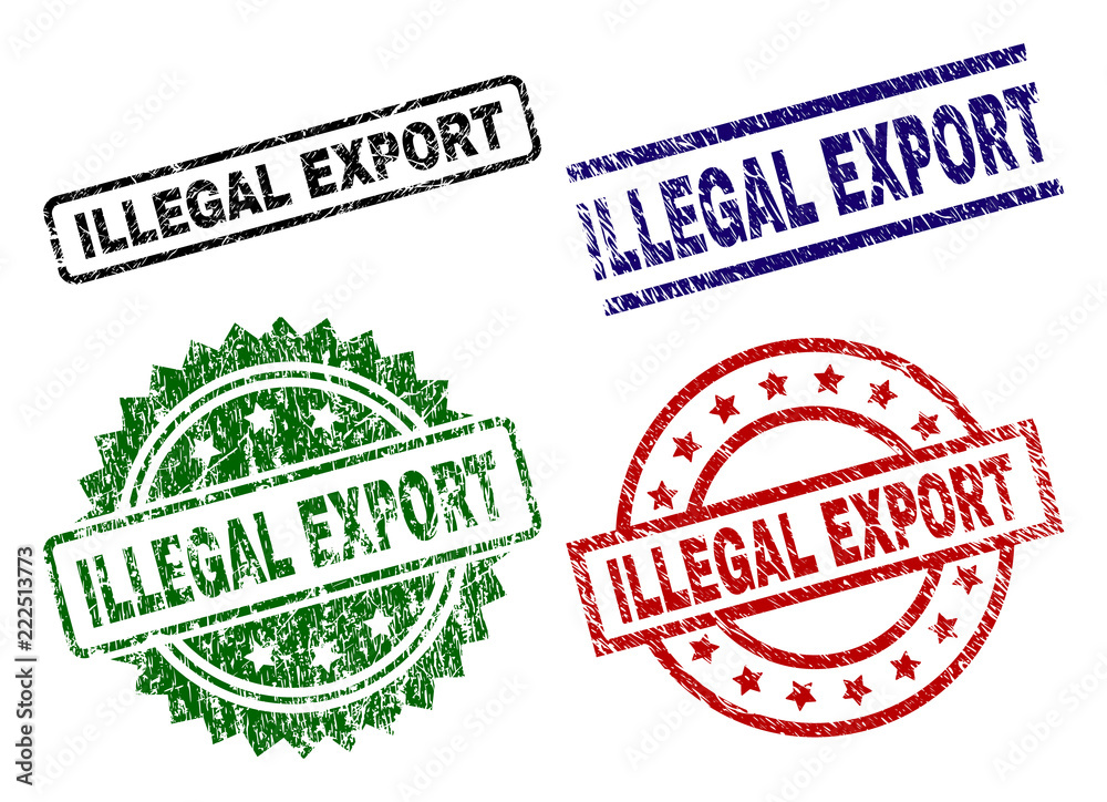 ILLEGAL EXPORT seal stamps with corroded style. Black, green,red,blue vector rubber prints of ILLEGAL EXPORT label with corroded style. Rubber seals with round, rectangle, medallion shapes. ILLEGAL EXPORT seal stamps with corroded style. Black, green,red,blue vector rubber prints of ILLEGAL EXPORT label with corroded style. Rubber seals with round, rectangle, medallion shapes.
