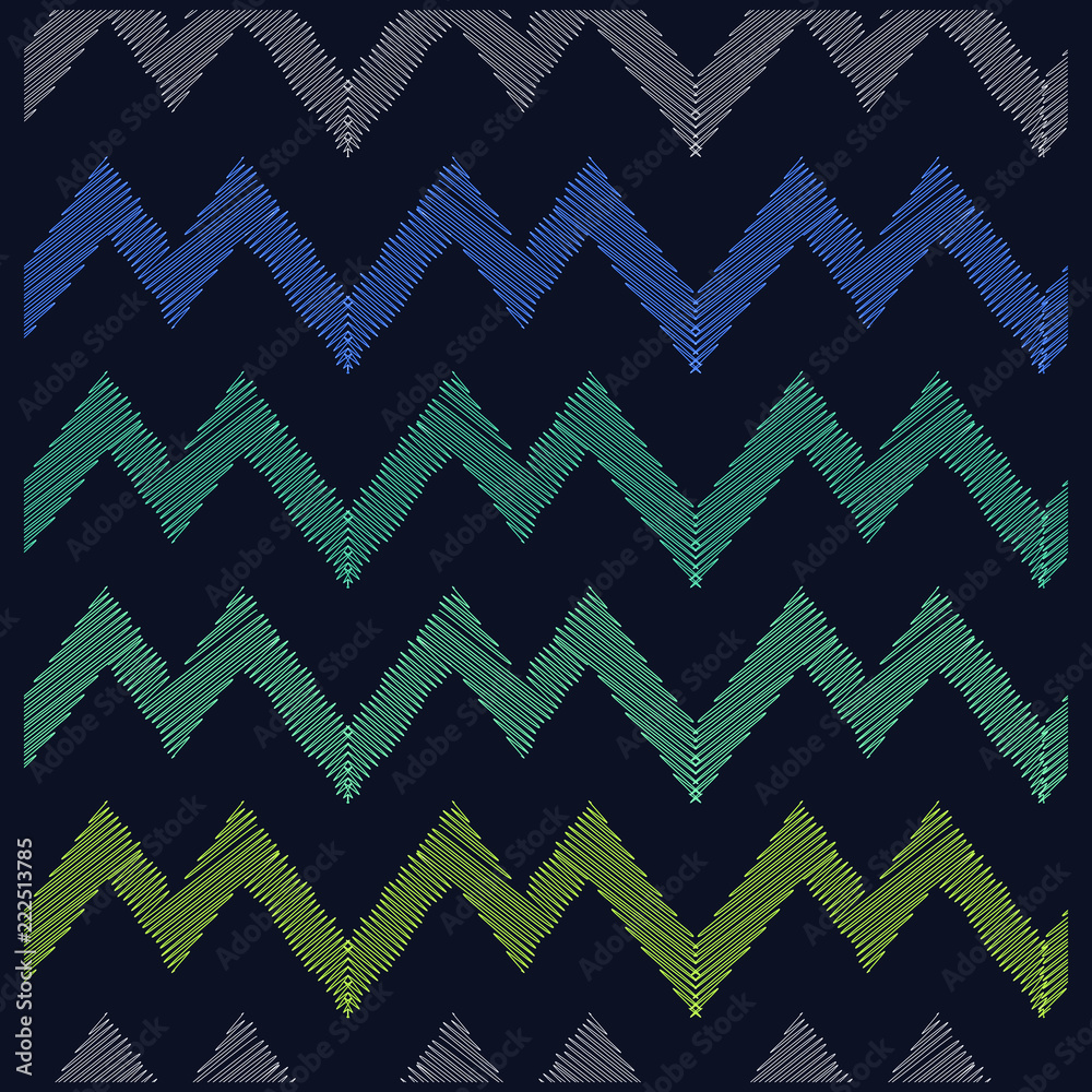 Ilustracion en patron de forma de zig zag y costuras en varios colores.