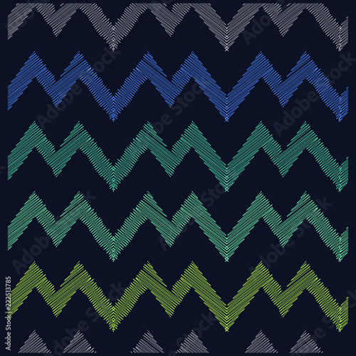 Ilustracion en patron de forma de zig zag y costuras en varios colores.