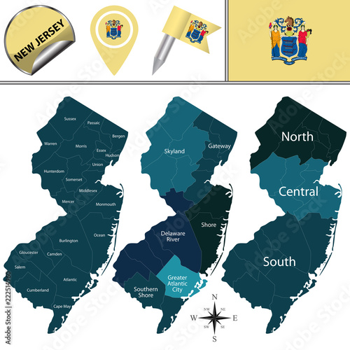 Map of New Jersey with Regions