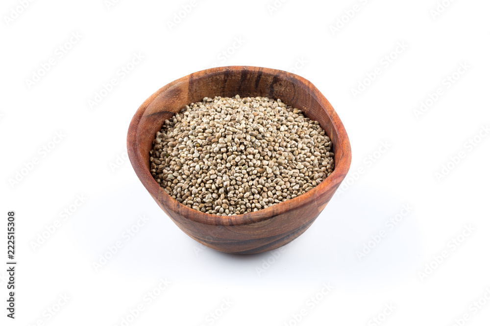 Cannabis Hemp seeds in bowl on white Cannabis Hemp seeds in bowl on white