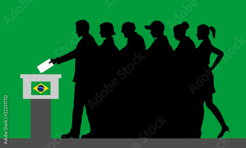 Brazilian voters crowd silhouette by voting for election in Brazil