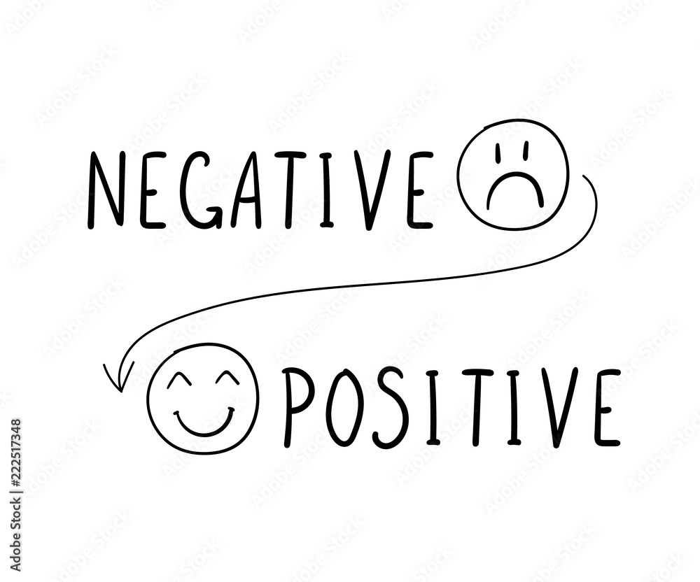 Vector Doodle Negative and Positive Emoji, Change Concept, Hand Drawn