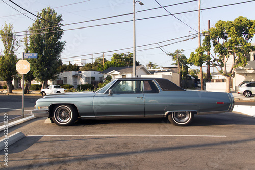 Side view of a vintage classic American car in the street in LA