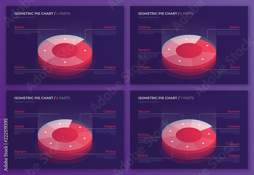 Set of vector isometric pie chart designs, modern templates for 