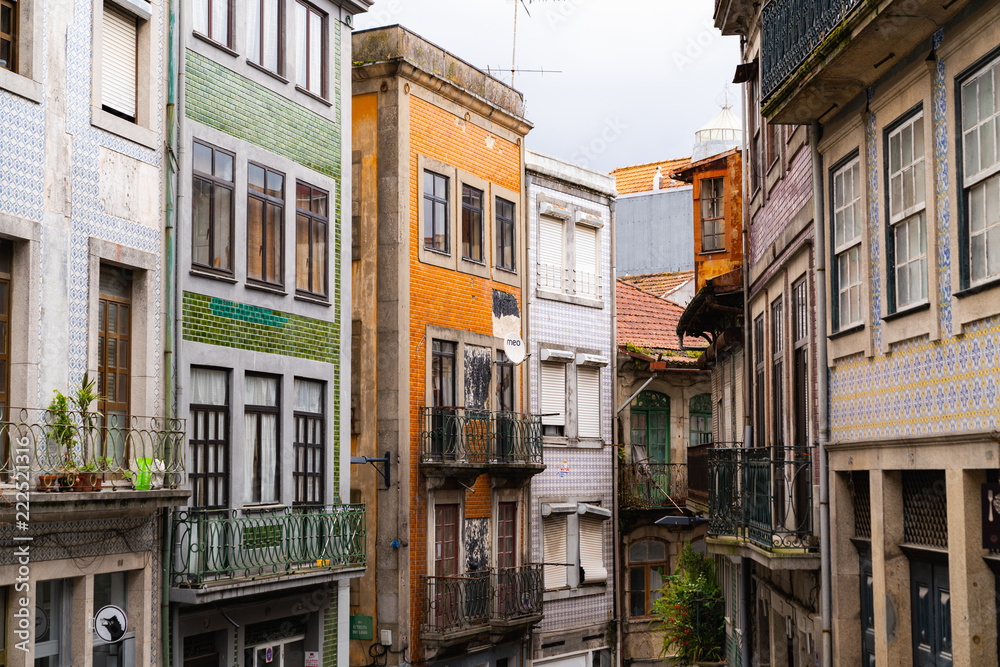 Old buildings on a street in Porto Portugal