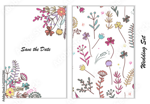 Design for wedding. Greeting card and seamless background. Vector invitation template