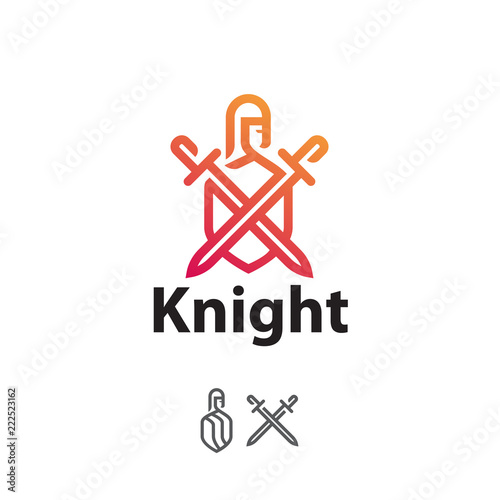 logo knight with swords and shield, line art