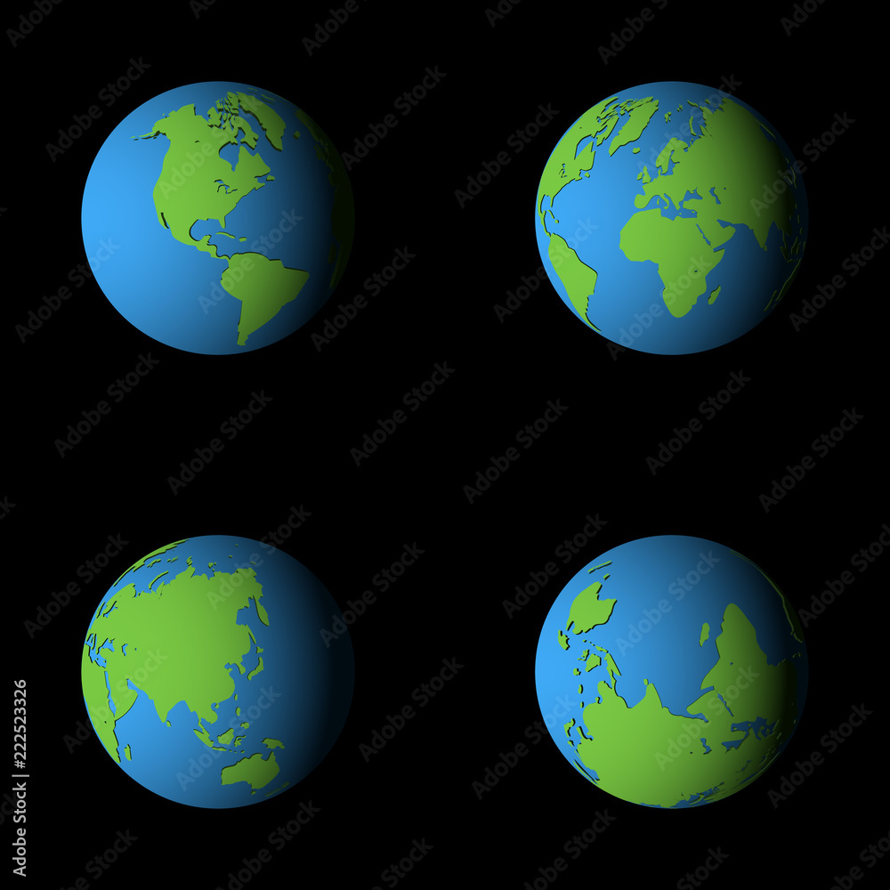 Set of 3d globe earth vector icons. Set of 3d globe earth vector icons.