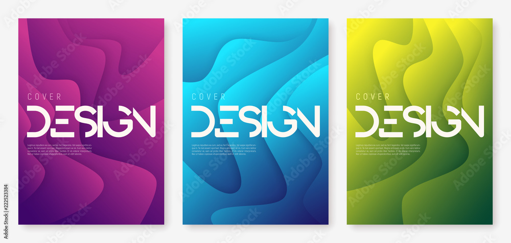 Abstract gradient geometric wavy cover designs, brochure templat