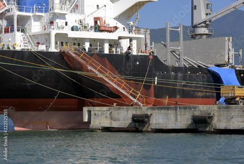 Detail of cargo ship moored in port