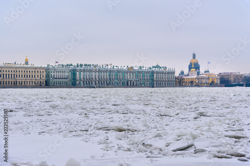 Ice hummock on Frozen Neva River in Saint Petersburg. Russia