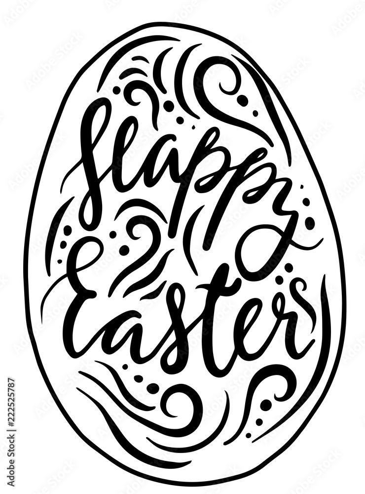 easter theme . black ink handdrawn egg with elements easter theme . black ink handdrawn egg with elements