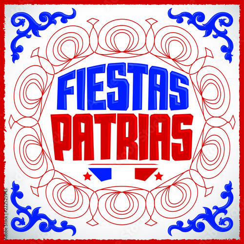 Fiestas Patrias, National Holidays spanish text, Chile theme patriotic celebration banner, Chilean flag color