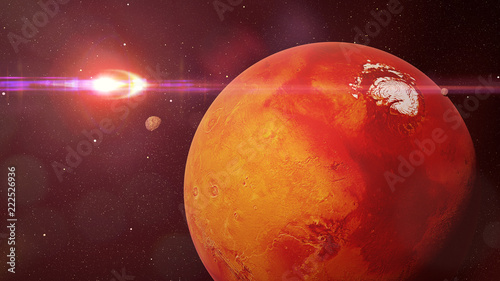 Fototapeta Naklejka Na Ścianę i Meble -  planet Mars during the Martian winter lit by the distant Sun