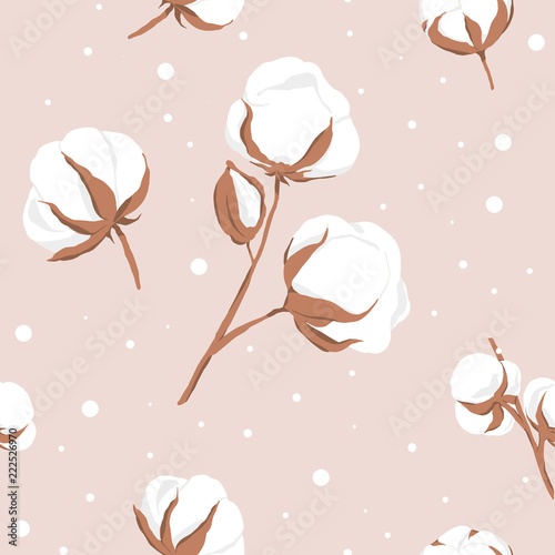 vector illustration. Seamless pattern of hand drawn cotton flowers