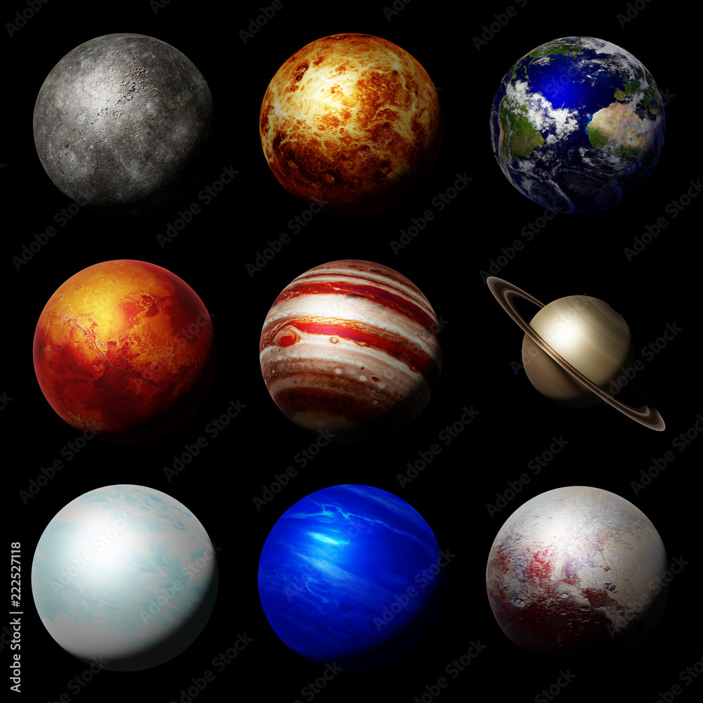 the planets of the solar system isolated on black background