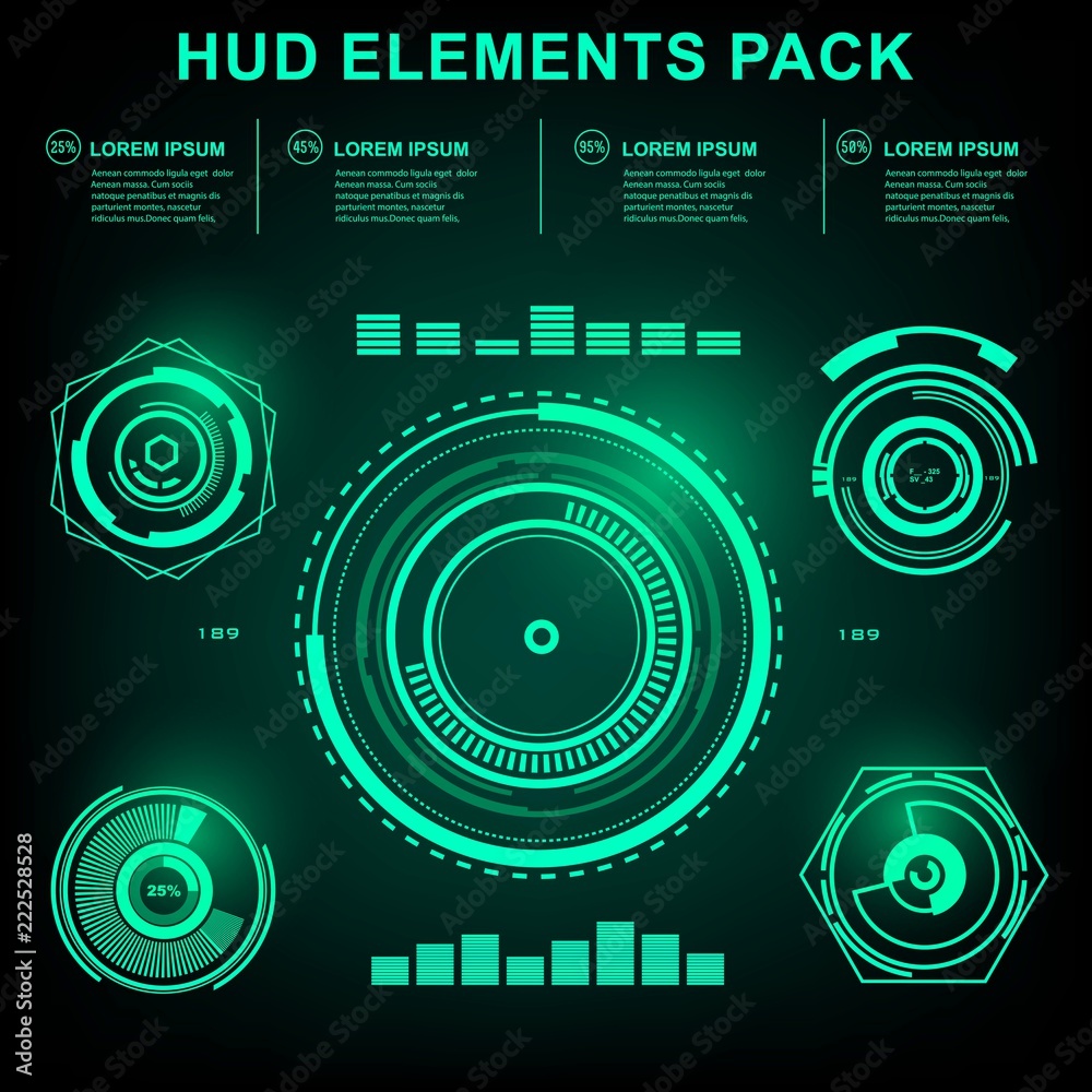 HUD graphic construction. Futuristic green virtual graphic touch user interface target