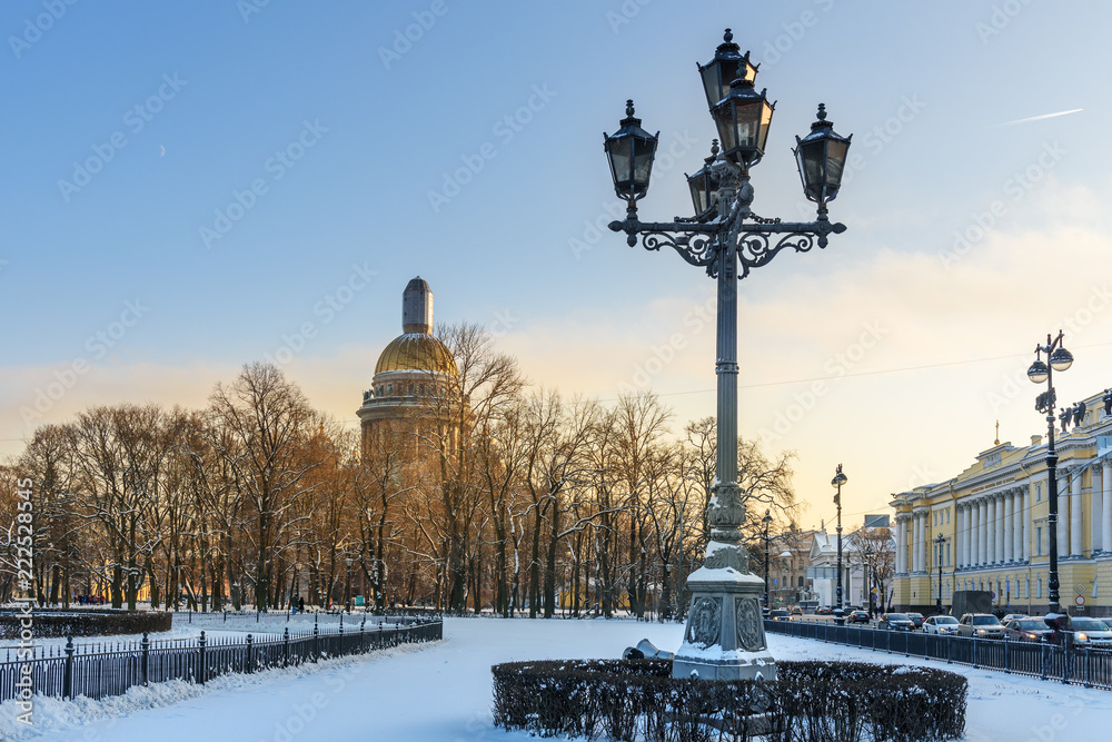Fototapeta premium Street lamp on Senate square in winter. Saint Petersburg. Russia
