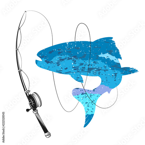 Fish on the hook and fishing rod