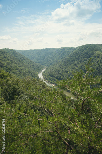 A view of the mountains along part of the New River Gorge in Fayetteville, West Virginia. Part of the Appalachian Mountains. Vertical Image.