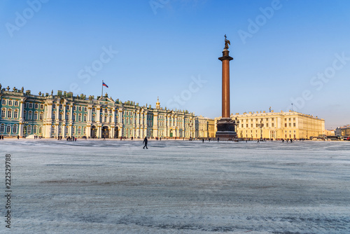 View of Palace Square with Winter Palace in winter. Saint Petersburg. Russia