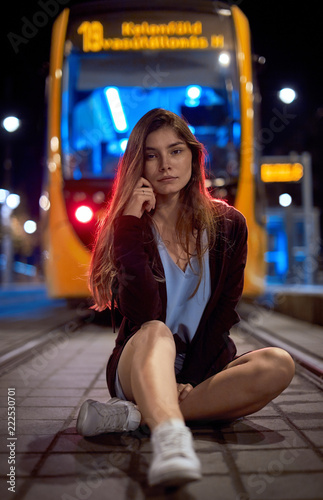 young woman in the night city