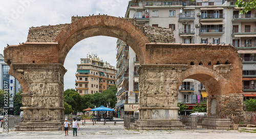 Thessaloniki, Greece - August 16, 2018: The Arch of Galerius, better known as the Kamara, Thessaloniki, Greece. It was built to honor the Roman Emperor Galerius.
