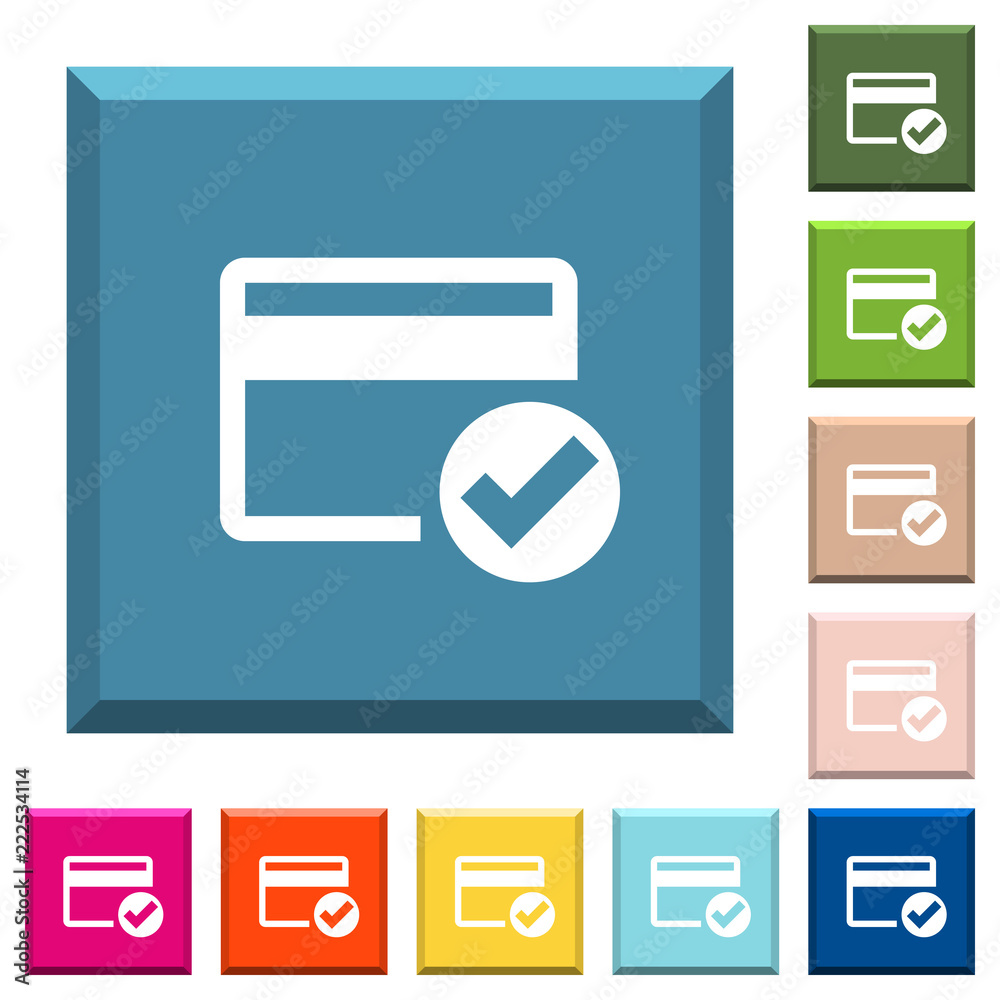 Credit card verified white icons on edged square buttons Credit card verified white icons on edged square buttons