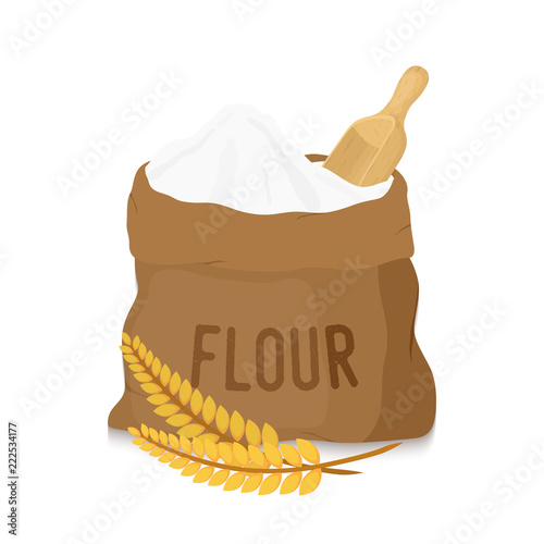 6435100 Vector canvas bag with white flour, scoop, ears