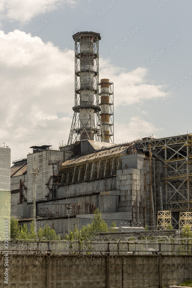 Chernobyl Reactor 4 close up with old sarcophagus Chernobyl Reactor 4 close up with old sarcophagus