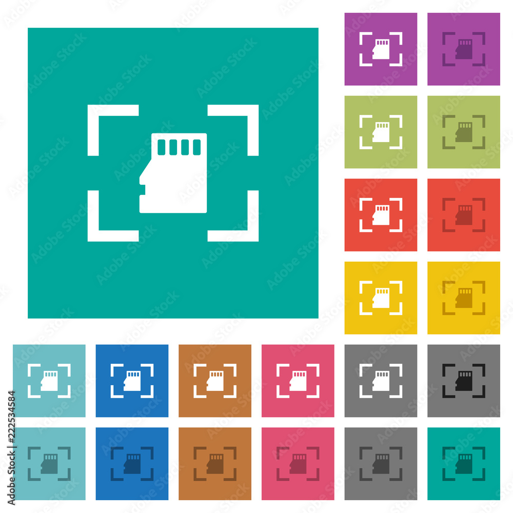 Camera memory card square flat multi colored icons