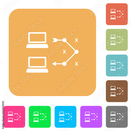Traceroute remote computer rounded square flat icons
