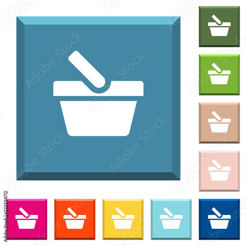 Shopping basket white icons on edged square buttons