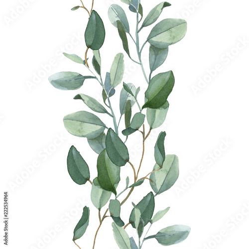 Vertical seamless wreath of green eucalyptus leaves